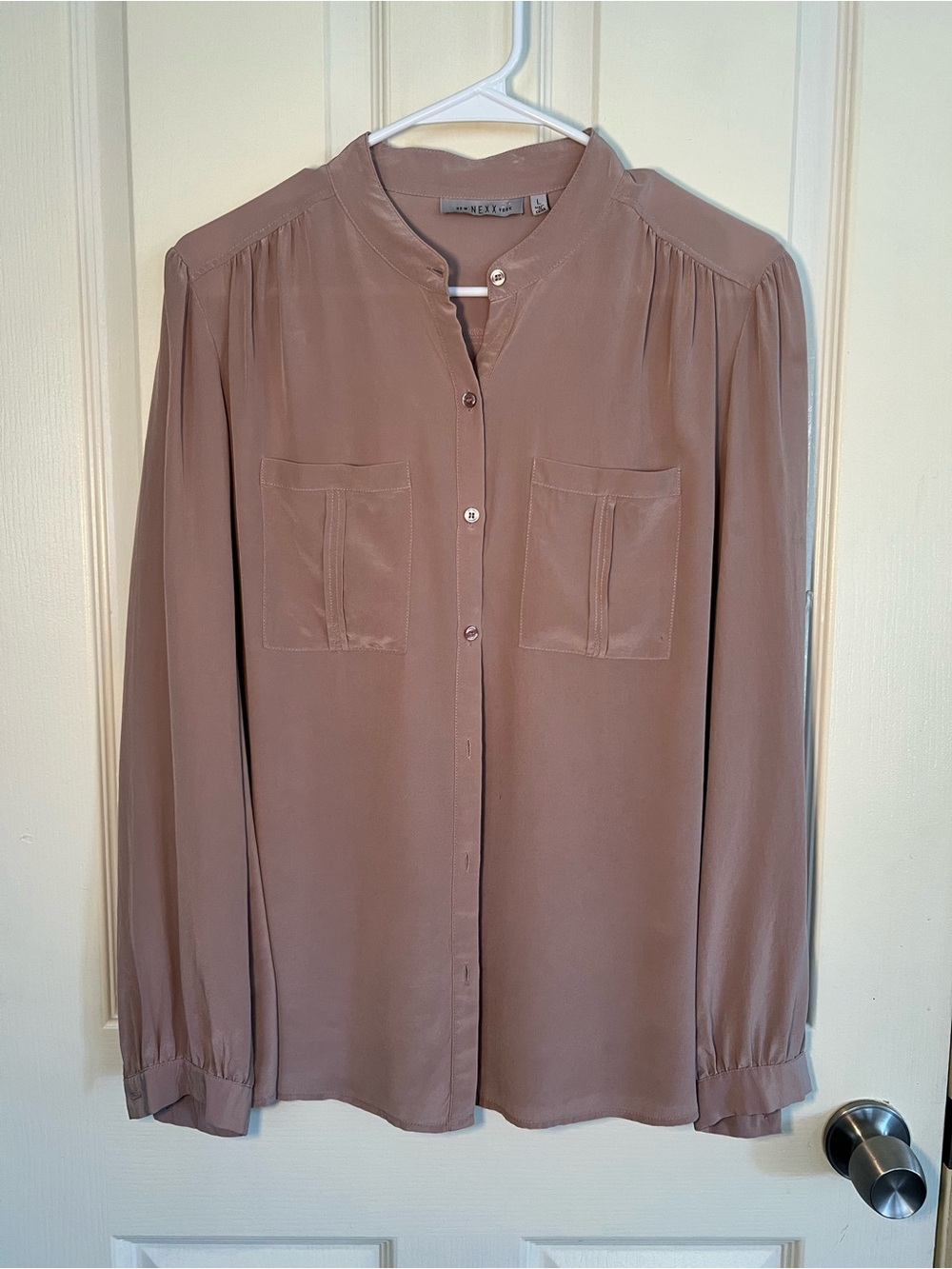 New Nexx York 100% Silk Blush Pink Button Front Blouse Size Large